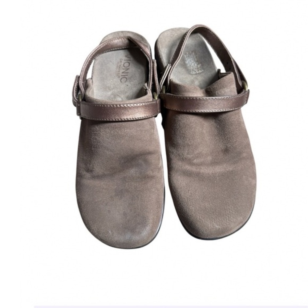 Vionic Taupe Suede Adelaide Orthopedic Comfort Wedge Clogs 8 Mininmalist Luxury - Picture 4 of 7
